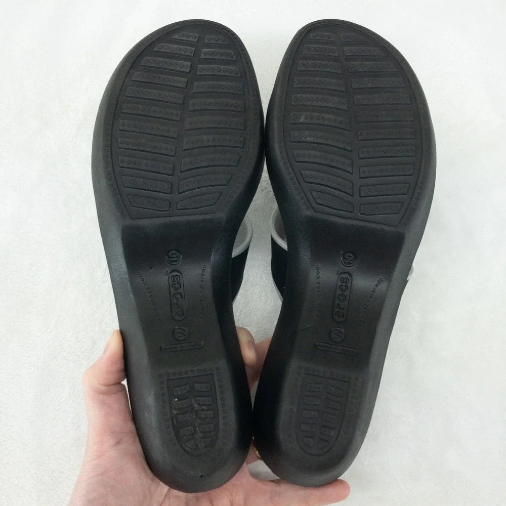 Crocs Madeira Wedge Slide Sandals Womens Size 10 Black Slip On